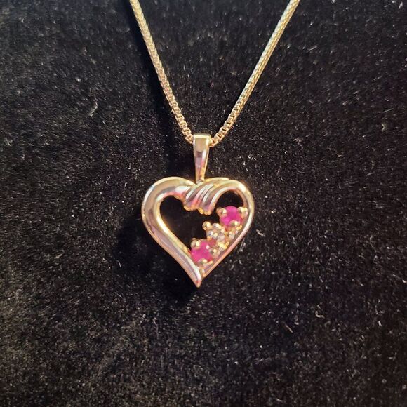 Ross Simons Ruby Diamond Heart Gold over Sterling Silver Pendant Necklace - Picture 2 of 8